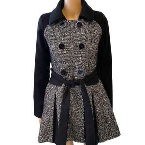 Y2K XOXO TrenchCoat Jacket Women XS Double Breasted BlackWhite Belted Whimsigoth